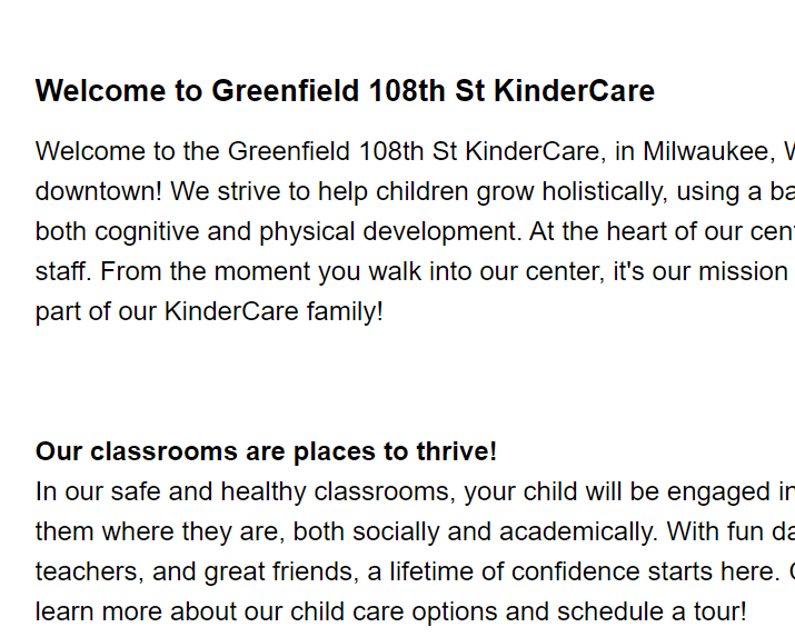 Greenfield 108th St KinderCare reviews