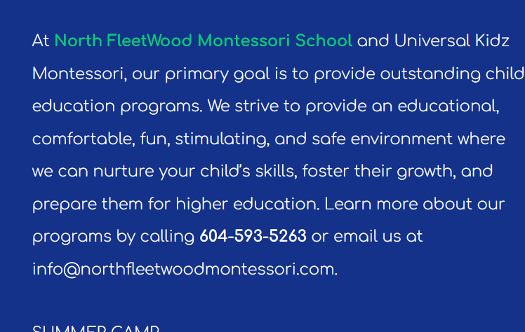 North Fleetwood Montessori preschool and Daycare reviews