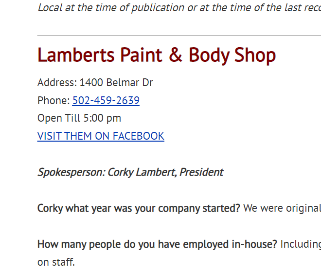 Lambert's Paint & Body Shop reviews