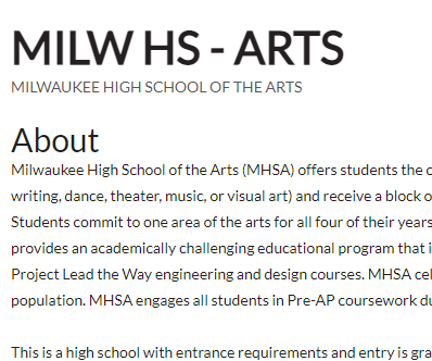 Milwaukee High School of the Arts reviews
