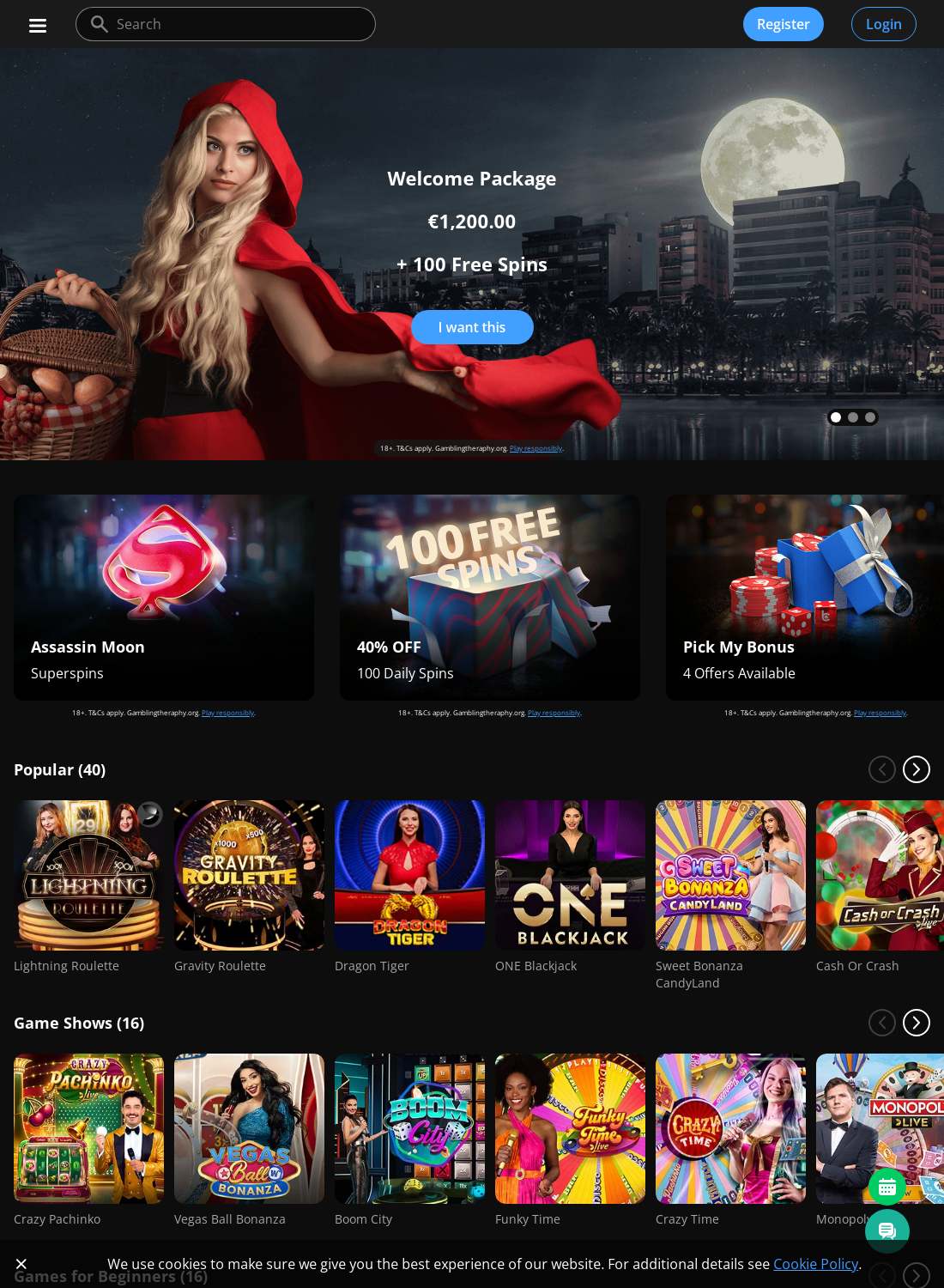 bCasino site screenshot