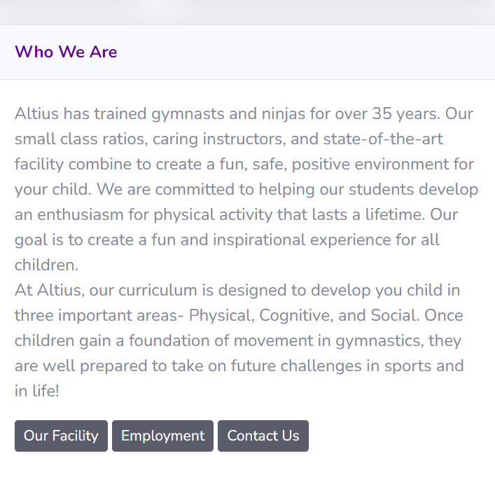 Altius Gymnastics Academy reviews