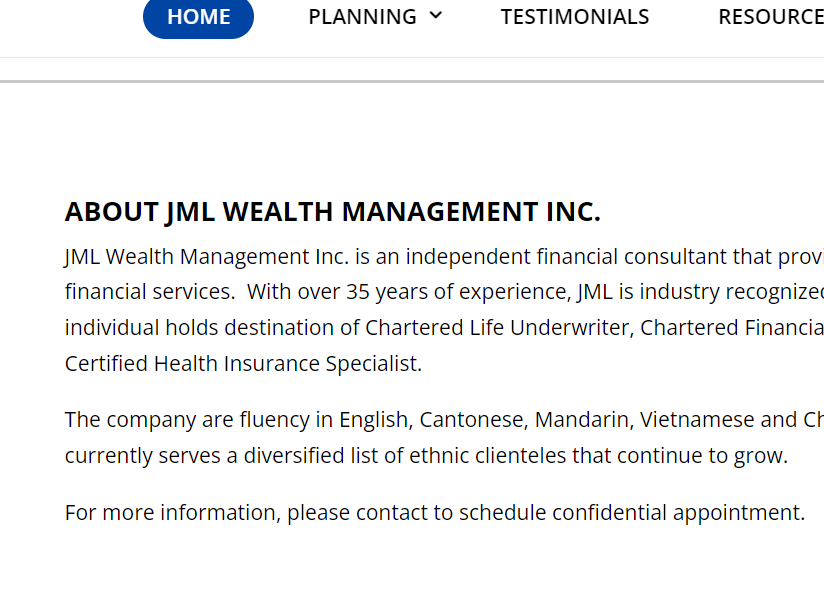 JML WEALTH MANAGEMENT INC. reviews