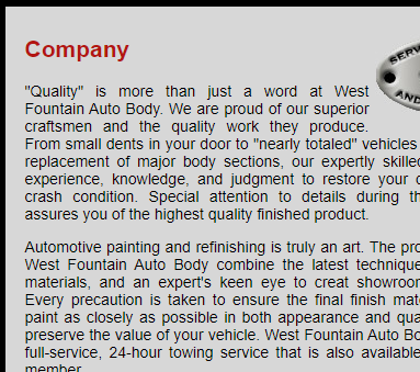 West fountain auto body reviews