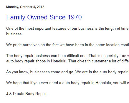 J & D Auto Body and Paint Shop reviews