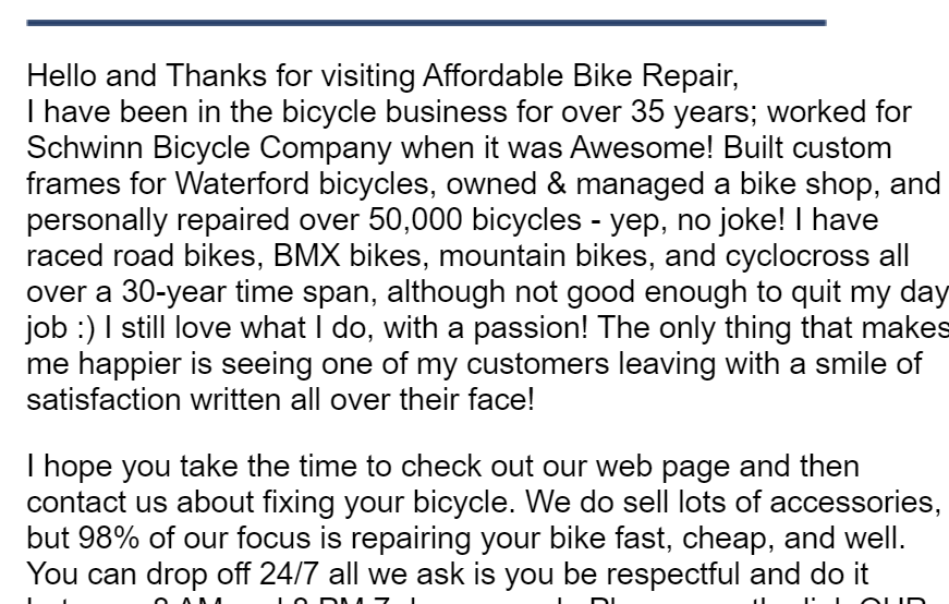 Affordable Bike Repair reviews