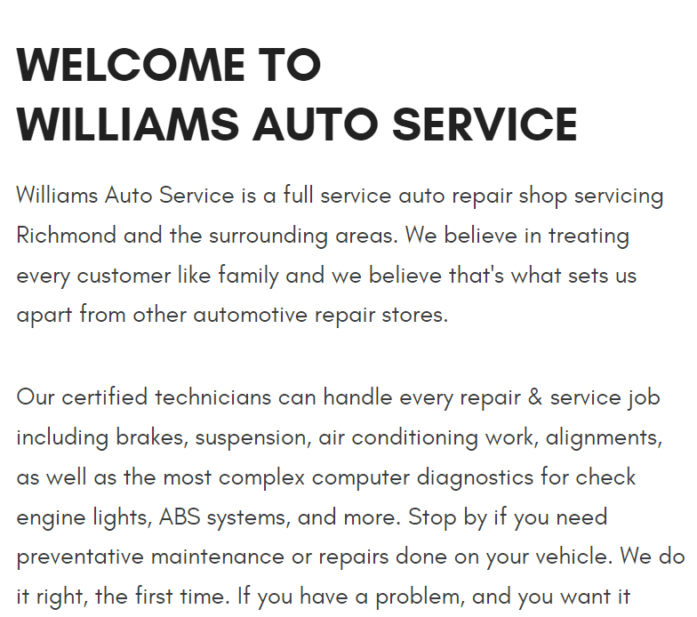 Williams Auto Service reviews