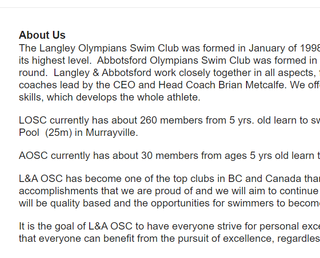 Langley Olympians Swim Club reviews