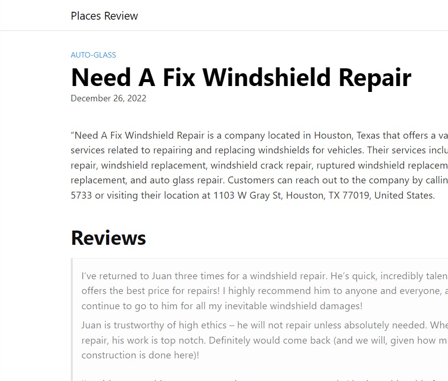 Need A Fix Windshield Repair reviews