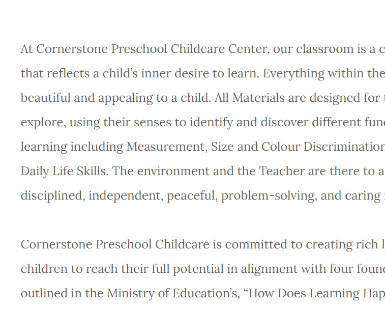 Cornerstone Preschool Childcare Center reviews