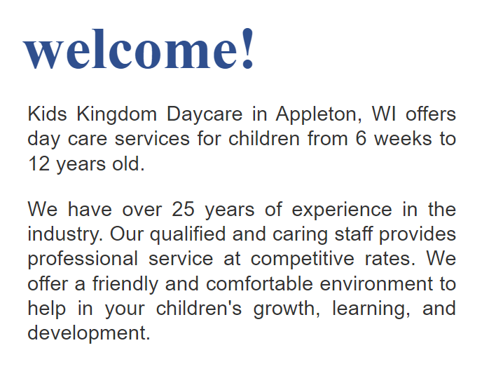 Kid's Kingdom Day Care Inc reviews