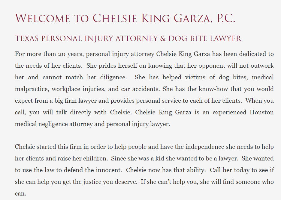 Chelsie King Garza P.C. reviews
