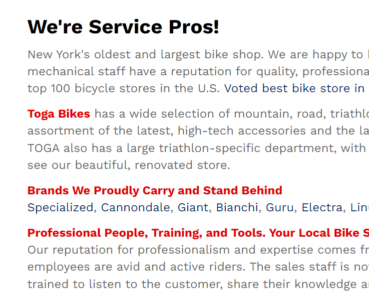 Toga Bike Shop reviews