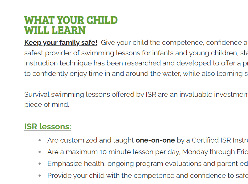 ISR Safe Waters Swim School reviews