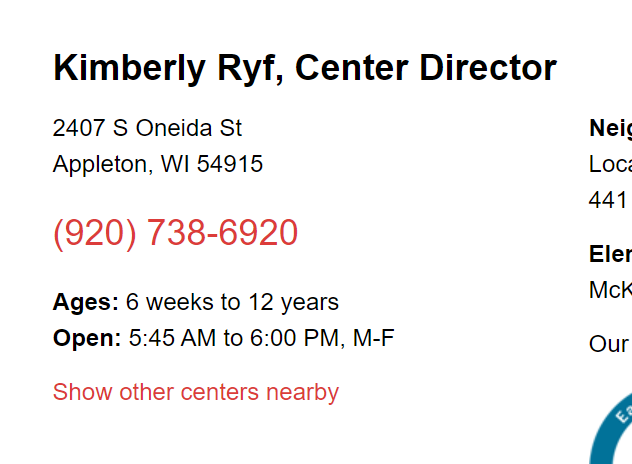 Appleton KinderCare reviews