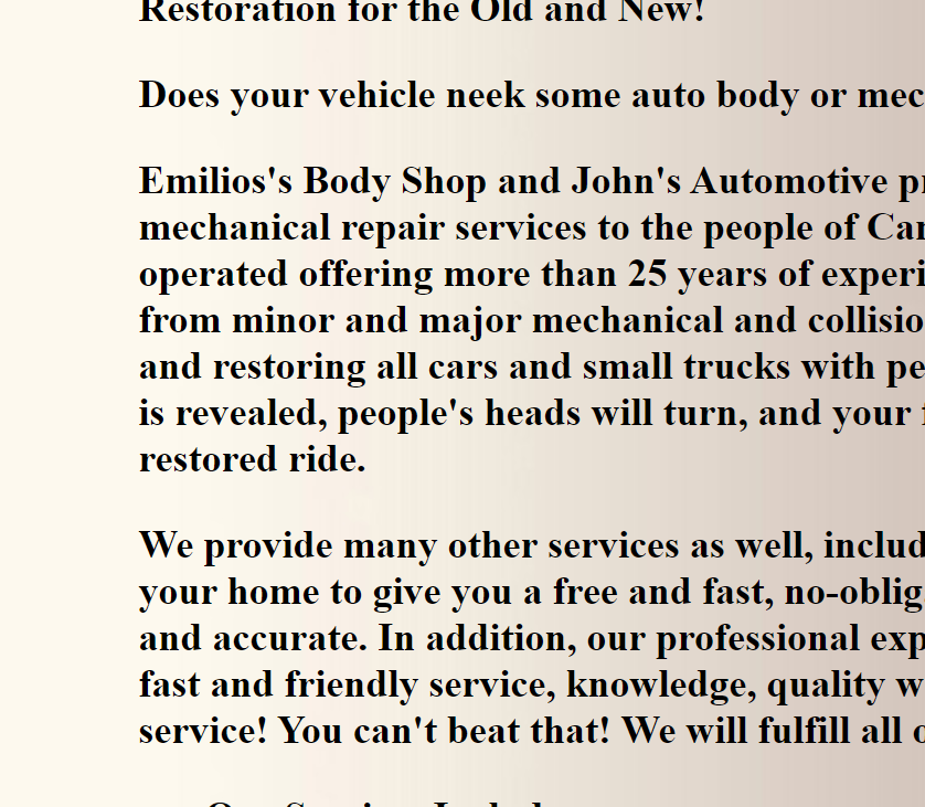 Emilio's Auto Body Shop reviews