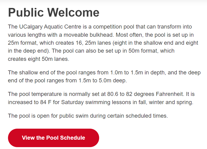 UCalgary Aquatic Centre reviews