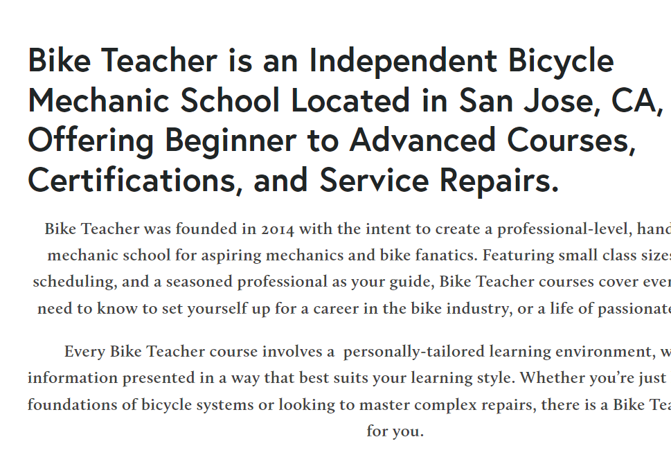 Bike Teacher, Bicycle Mechanic Training & Full Service Repair Shop reviews